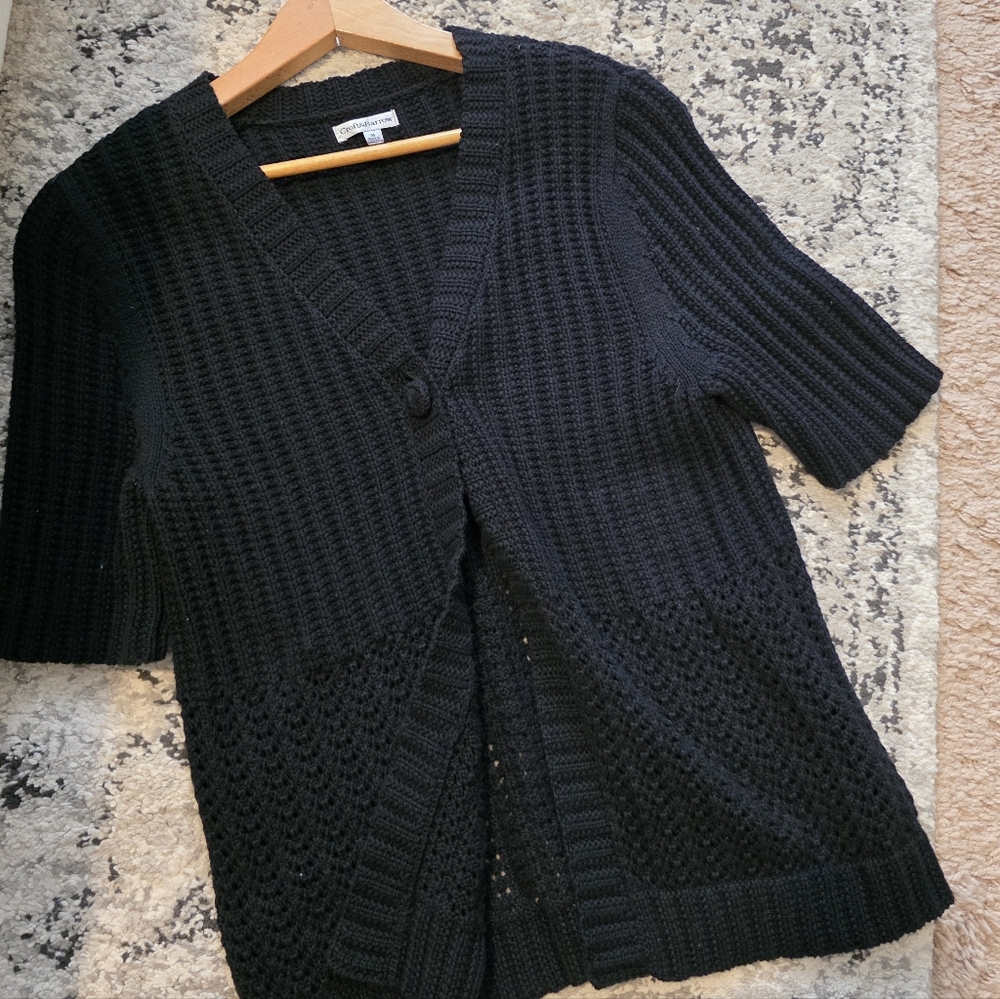 Y2k Knit Cardigan Shortsleeve Sweater 100% Cotton Croft & Barrow Womena M Black